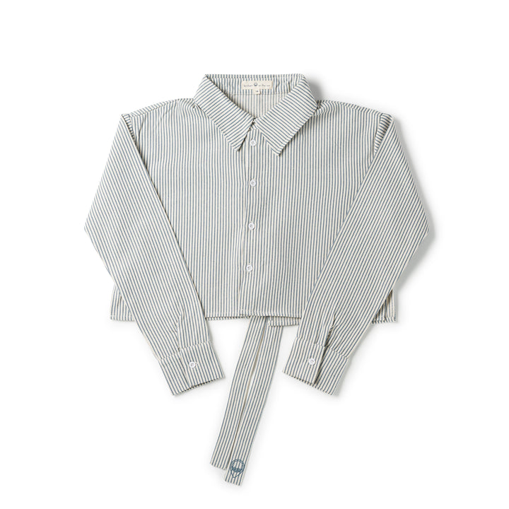 set outfit stripe back tie shirt and drawstring skirt - blue/white denim