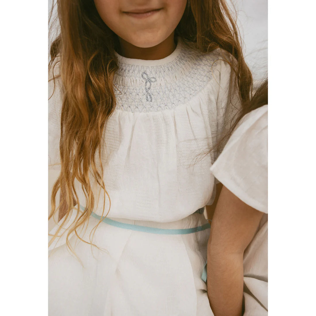 shirt l/s embroidered smock blouse - white