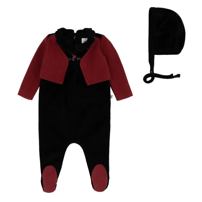 footie embroidered duo with bonnet - girls