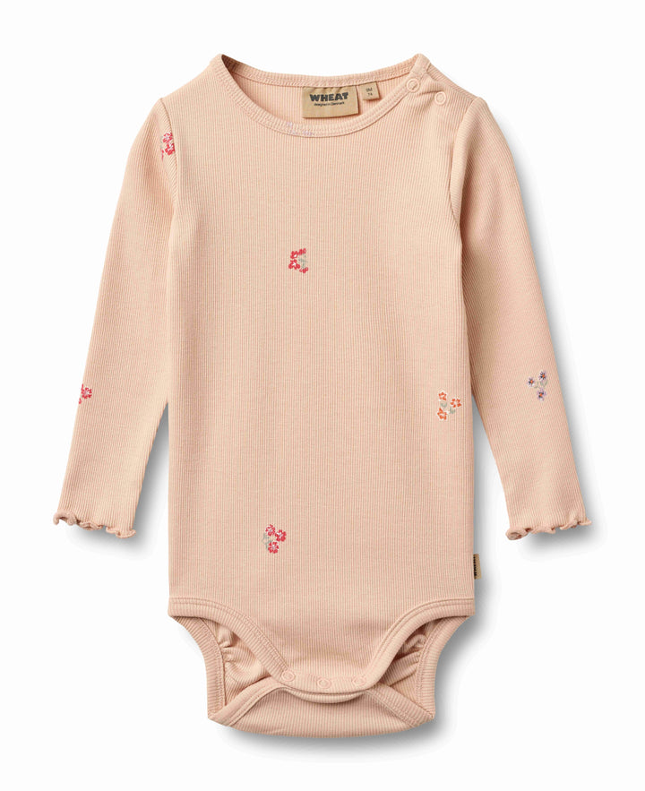 onesie l/s ribbed floral - rose flower