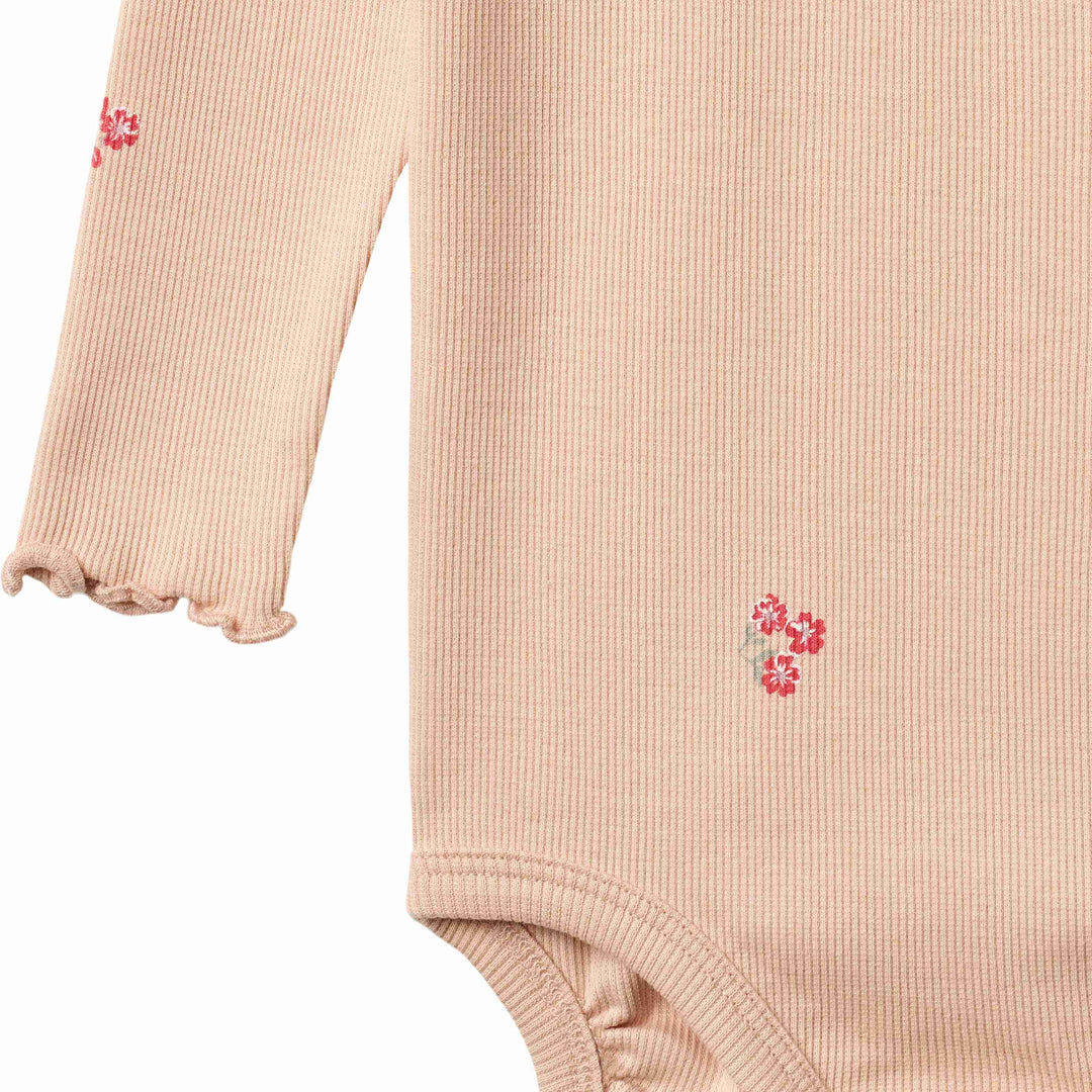 onesie l/s ribbed floral - rose flower