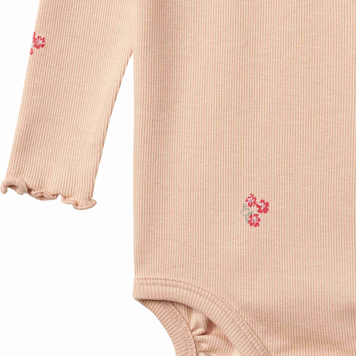 onesie l/s ribbed floral - rose flower