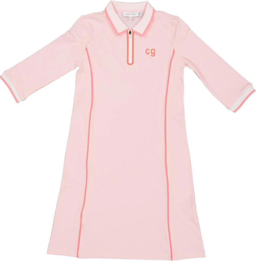 dress tennis stripe half zip polo - pink