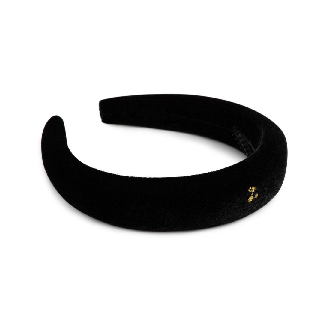 headband gold thread cherry velvet - black
