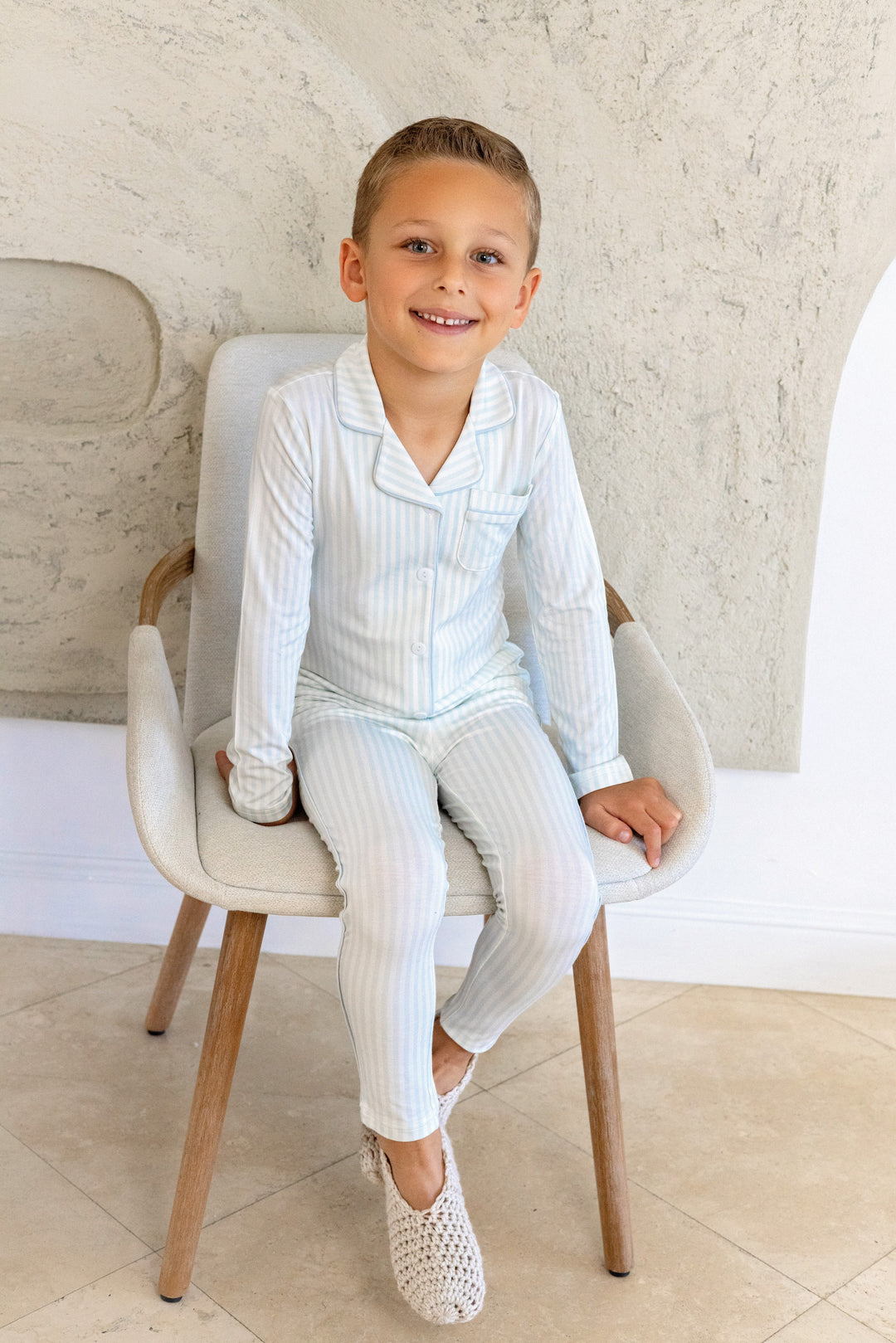 pajamas striped grandpa shirt and pants - blue/whte stripe-170