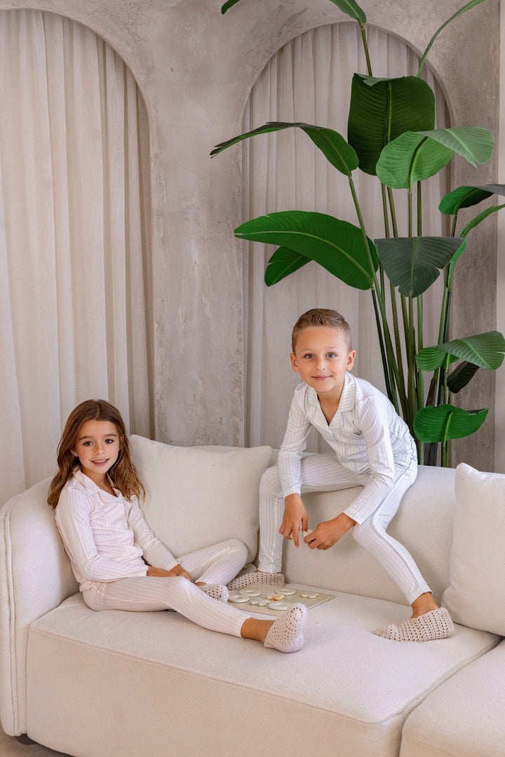 pajamas striped grandpa shirt and pants - pnk/white stripe-145