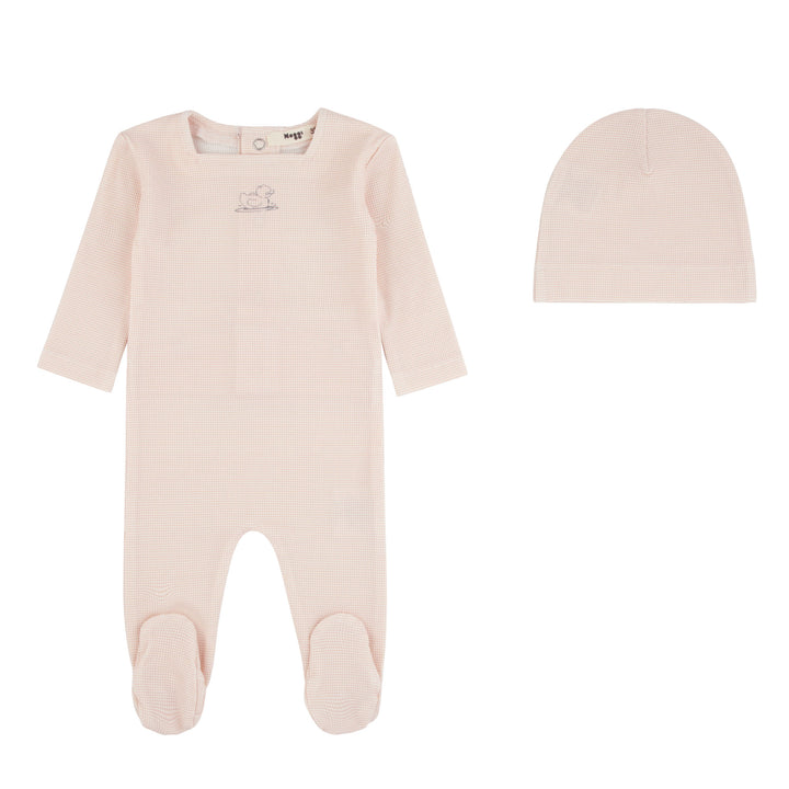 set footie striped ducky with beanie and blanket - dusty pink-145