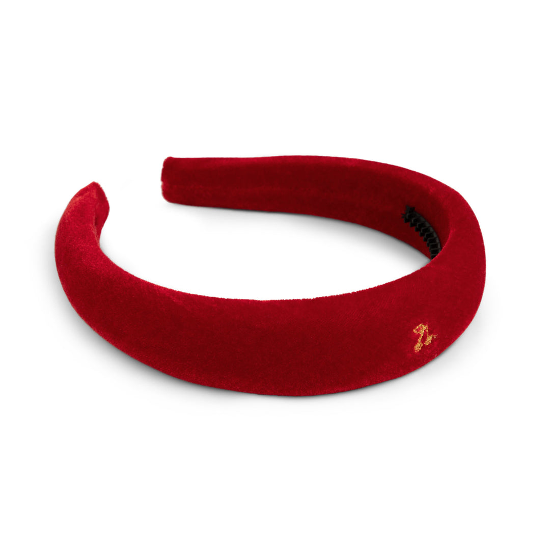 headband gold thread cherry velvet - red