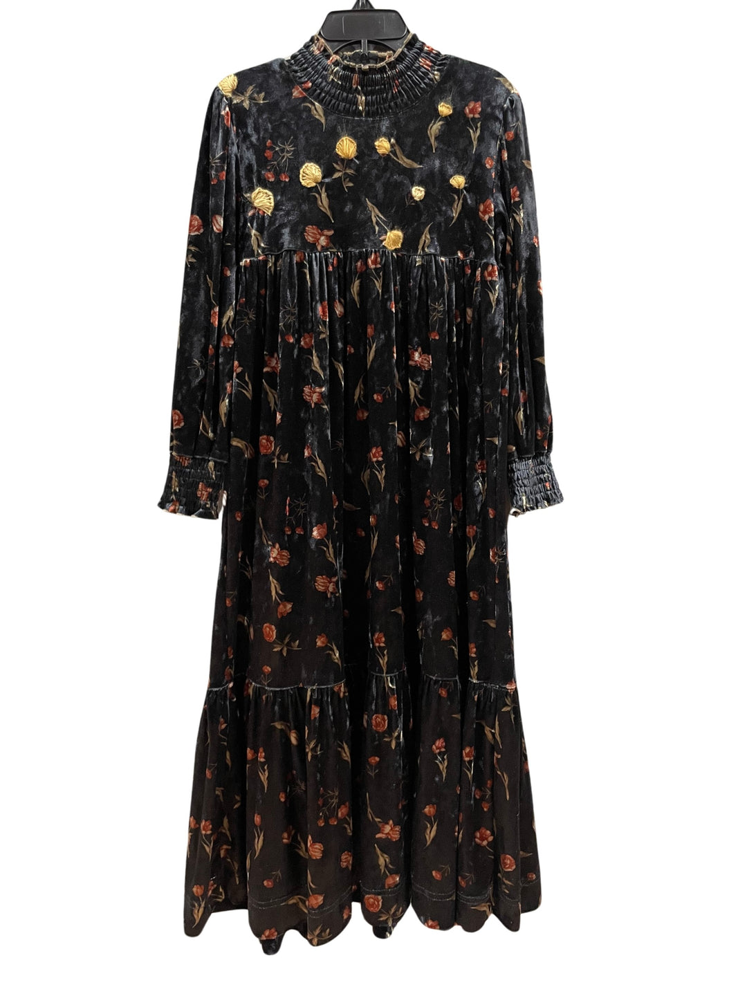 maxi dress printed robe embroidered detail - black