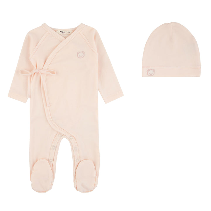 set footie teddy wrap with beanie and blanket - pink-145