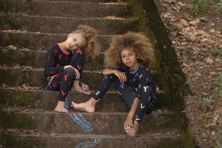 pajamas scattered logo top and pants - black/blue-6