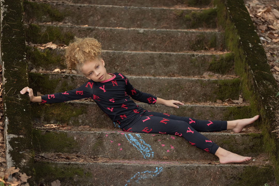 pajamas scattered logo top and pants - black/pink-4