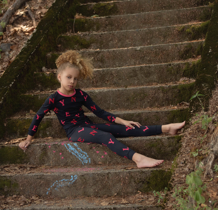 pajamas scattered logo top and pants - black/pink-4