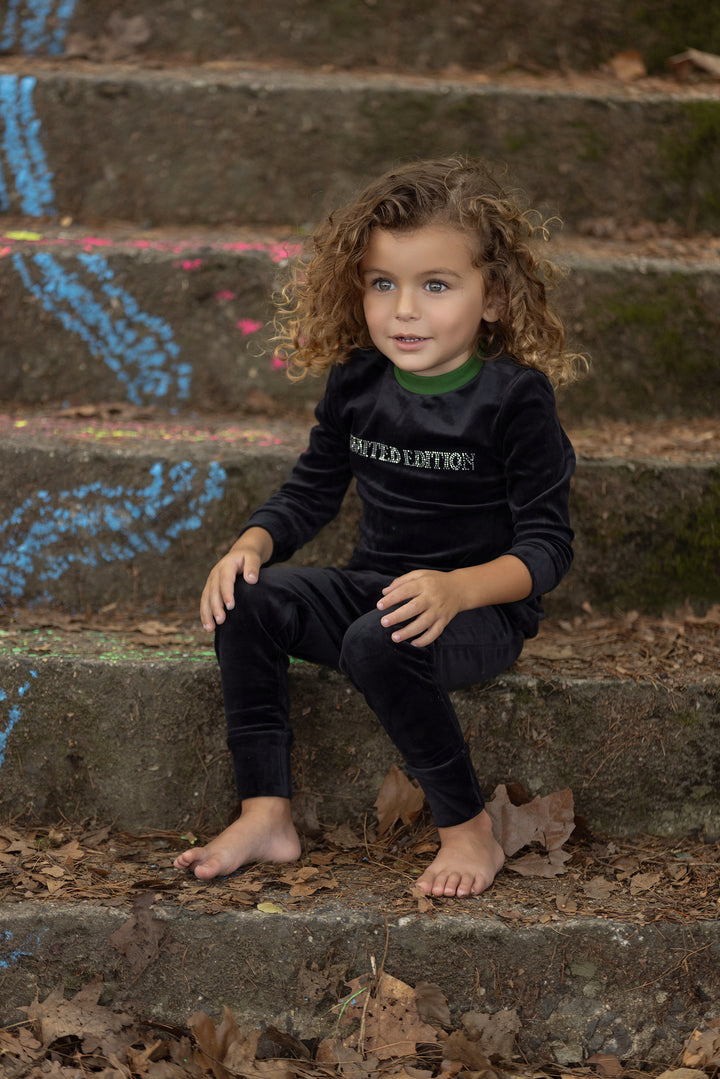 pajamas studded logo velour top and pants - black/lime-45