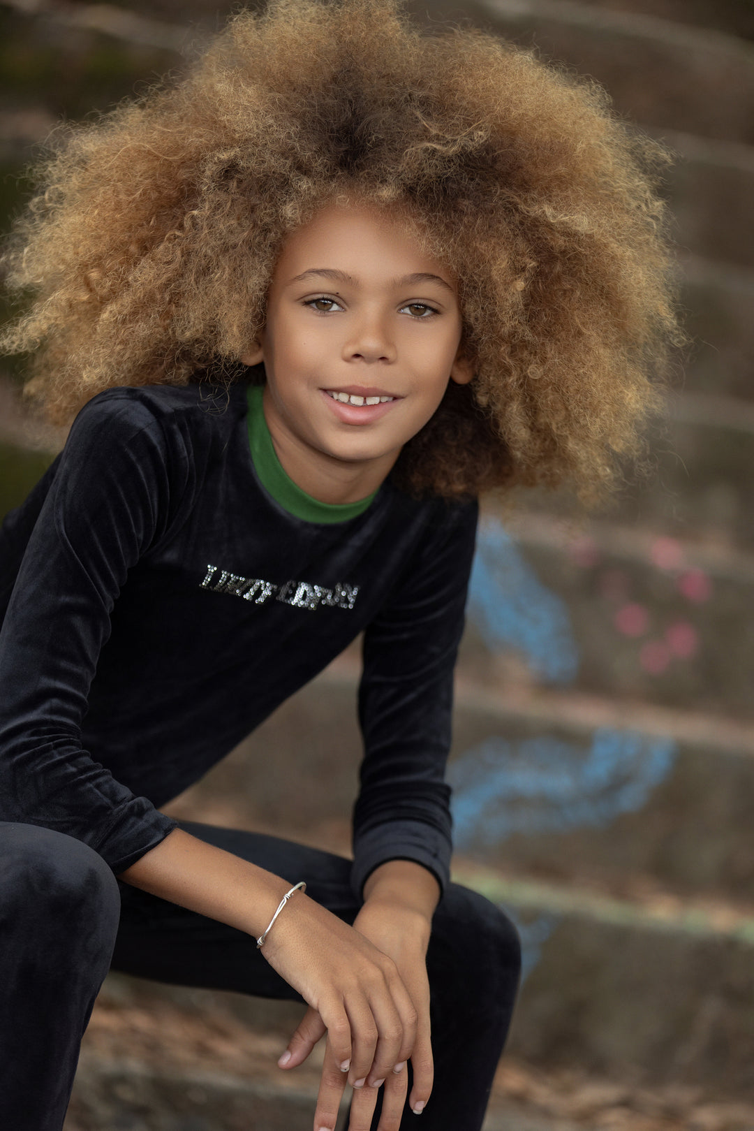 pajamas studded logo velour top and pants - black/lime-45