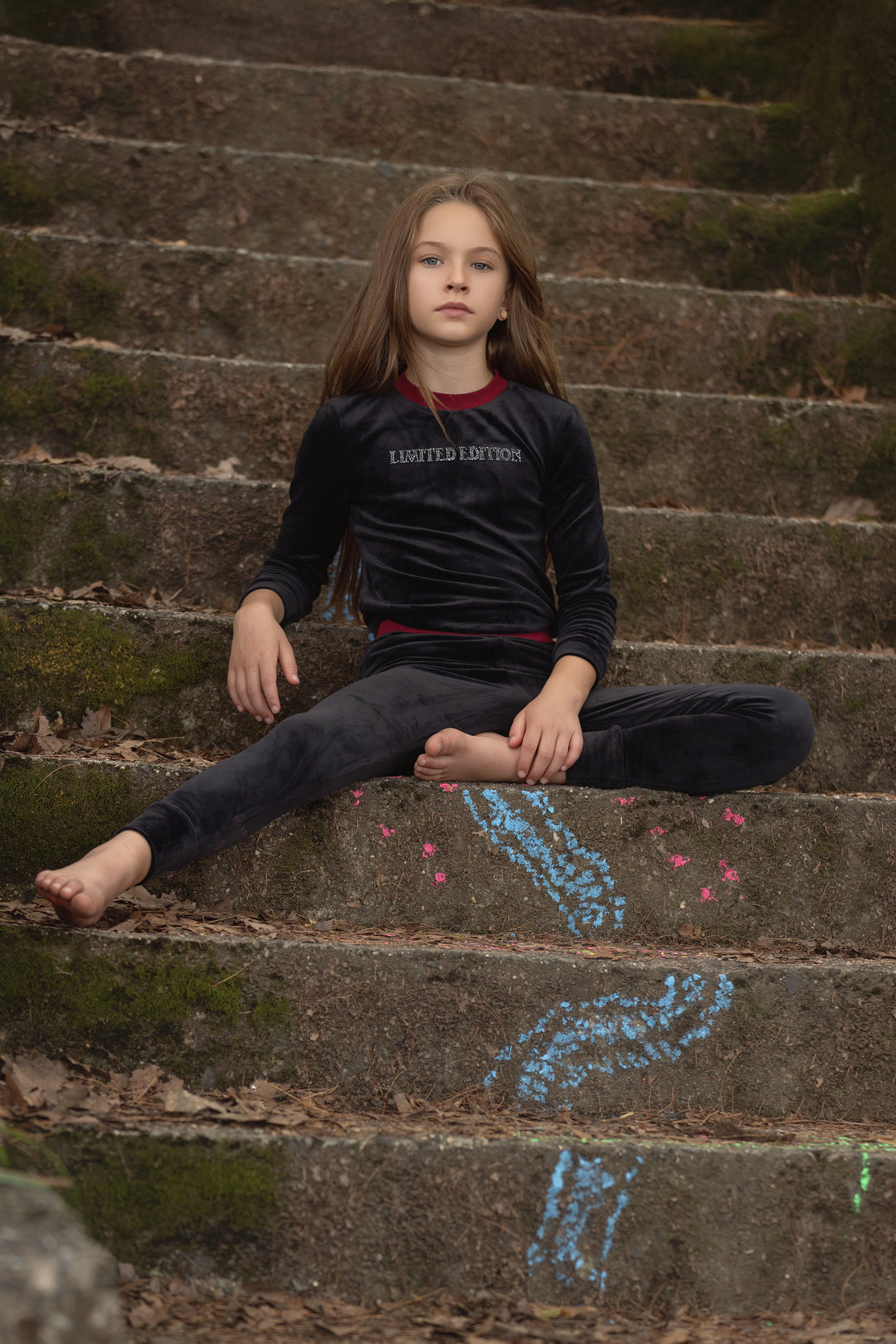 pajamas studded logo velour top and pants - black/cherry-93