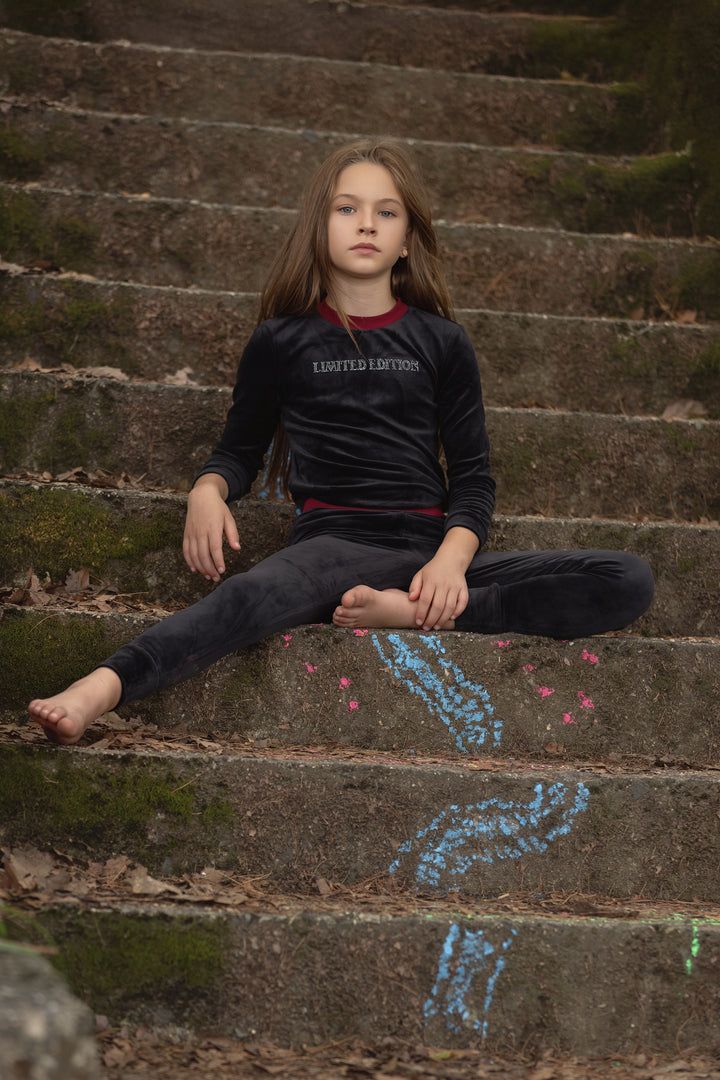 pajamas studded logo velour top and pants - black/cherry-93