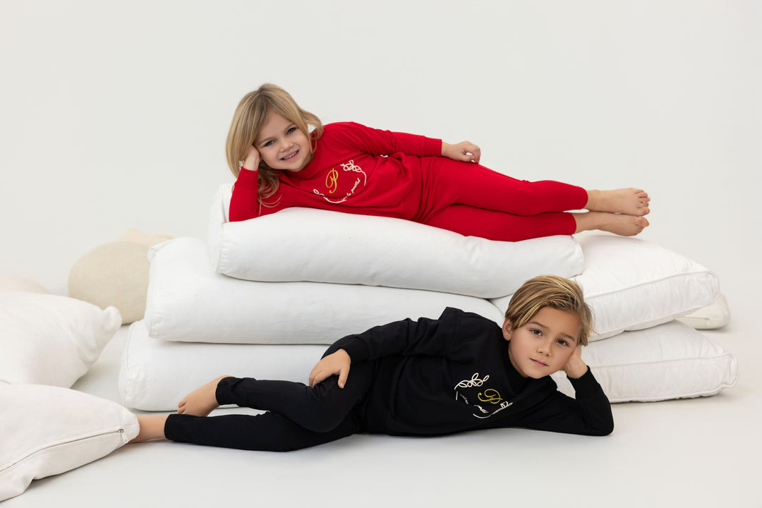 pajama set with center embroidery - red