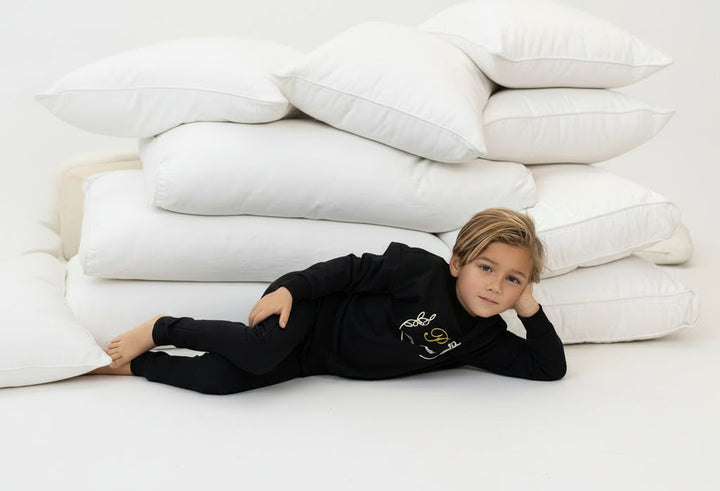 pajama set with center embroidery - black