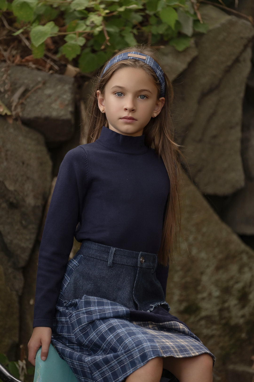 skirt denim plaid - navy-3