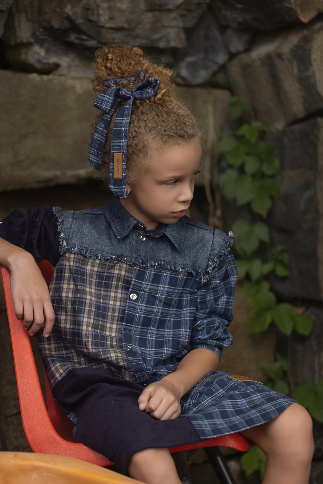 dress denim plaid shirt style - navy-3