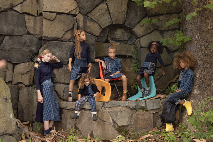 skirt midi denim plaid - navy-3