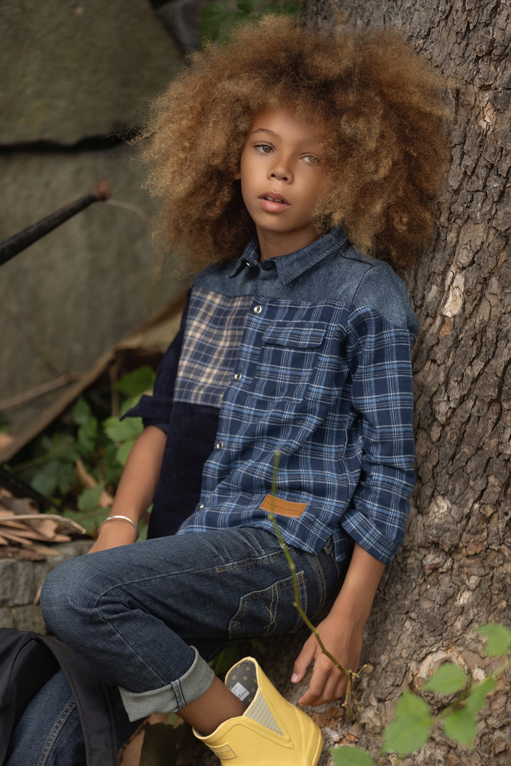 shirt l/s denim plaid - navy-3