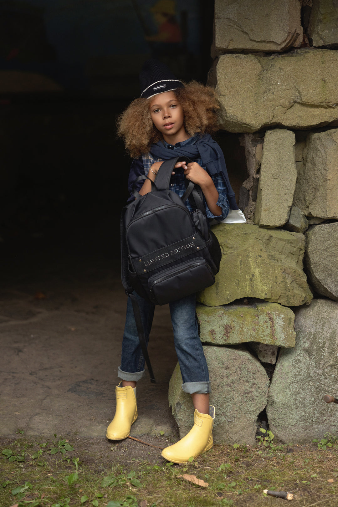 perforated leather backpack - black