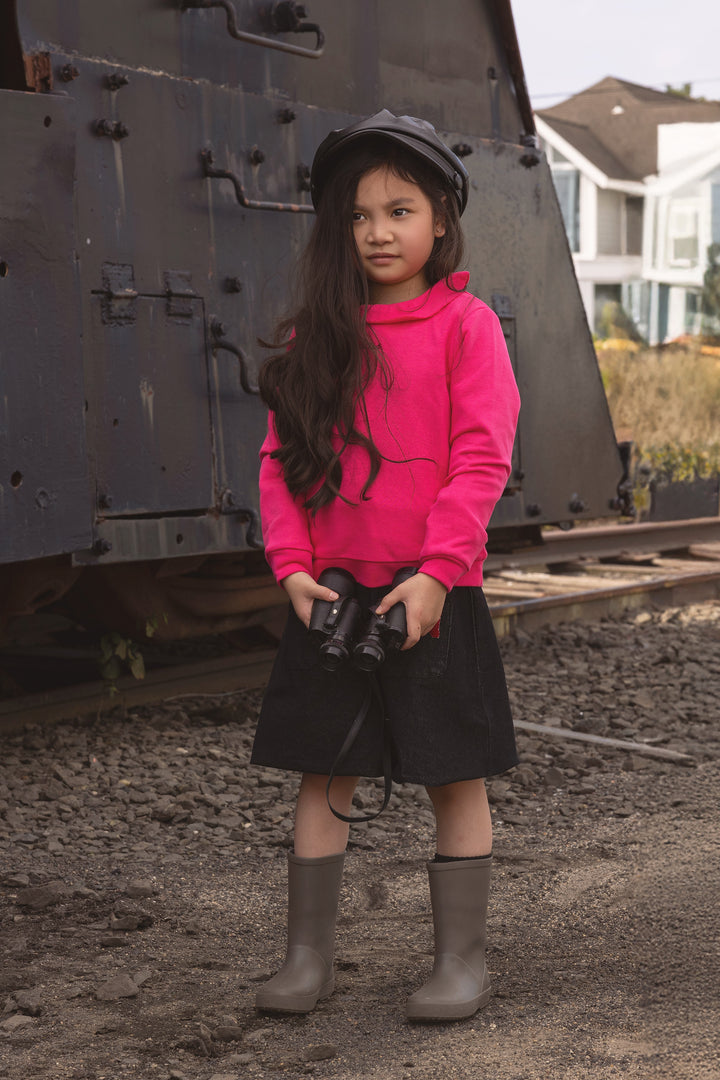 top l/s ruffle sweatshirt - hot pink
