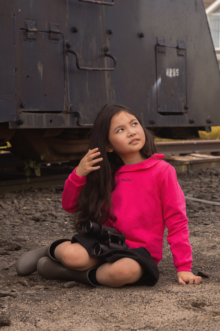 top l/s ruffle sweatshirt - hot pink