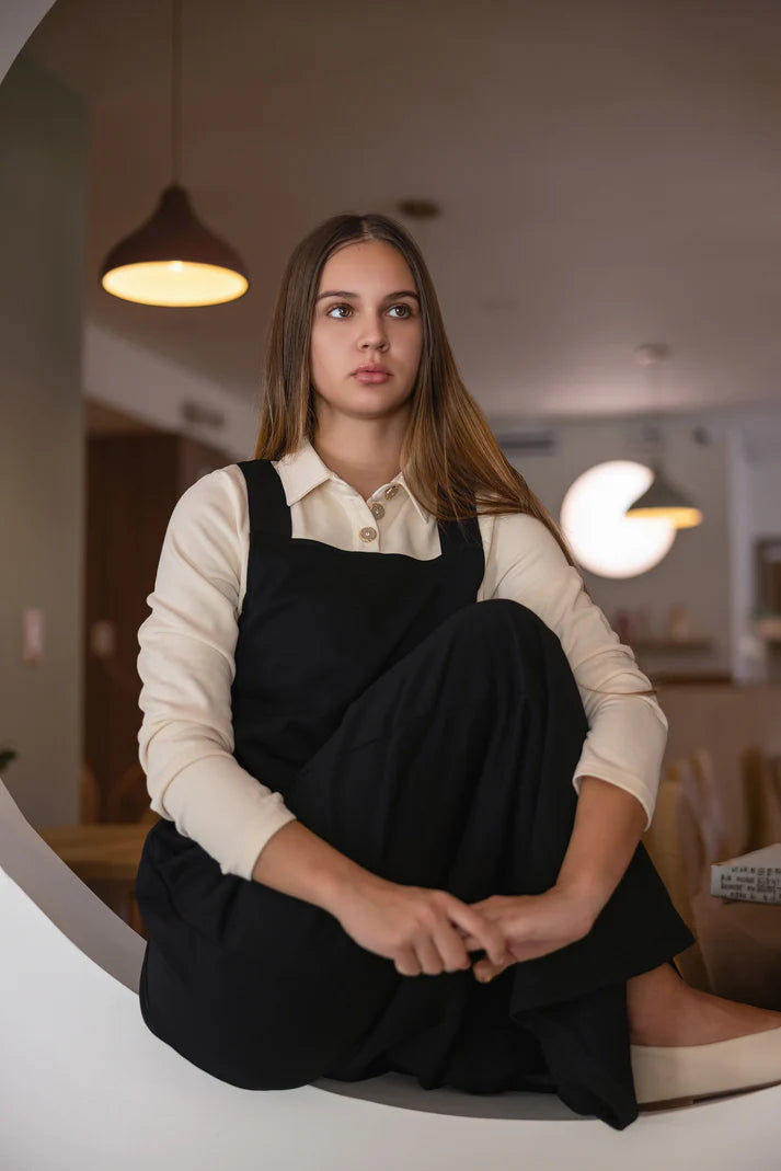 maxi dress french terry mock jumper - black-110