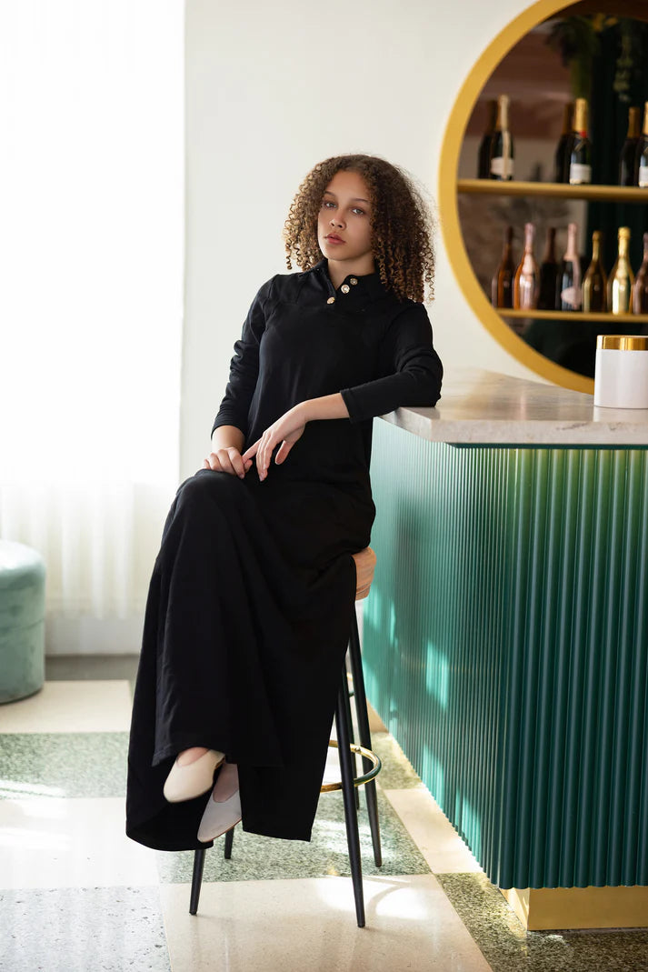 maxi dress french terry mock jumper - black-110