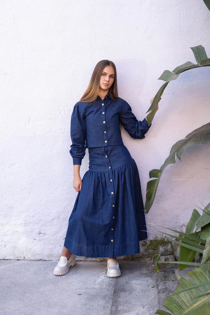 skirt denim button down - blue-425