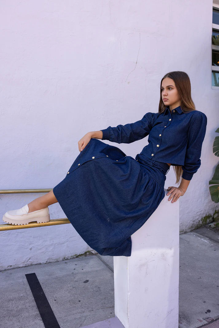 shirt l/s cropped denim - light blue denim-425