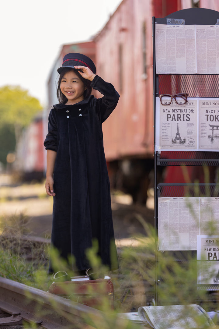 maxi dress velour with collar - black