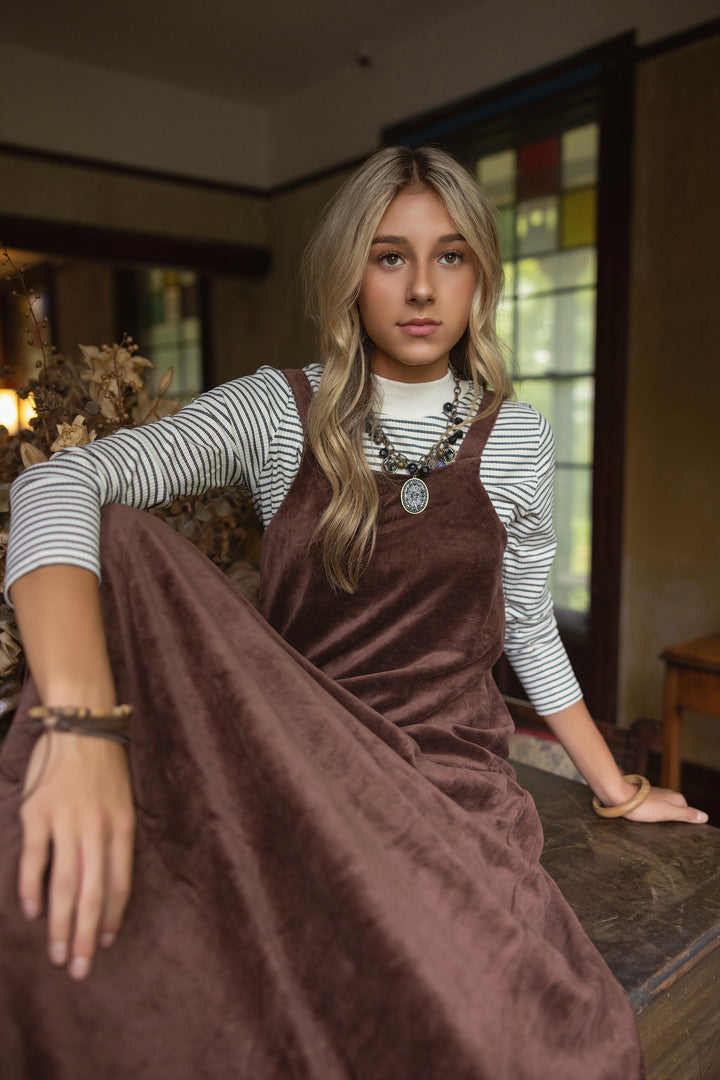 maxi dress velour jumper with turtle neck - chocolate