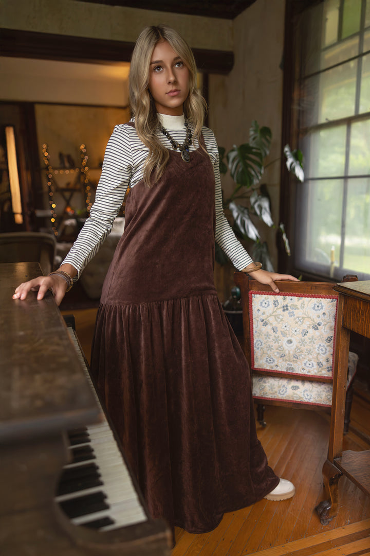 maxi dress velour jumper with turtle neck - chocolate
