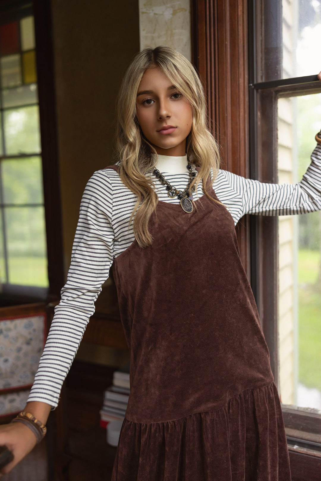 maxi dress velour jumper with turtle neck - chocolate