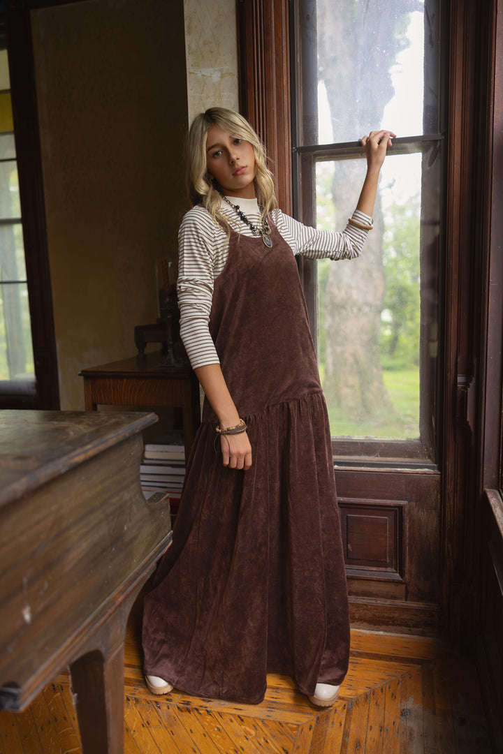 maxi dress velour jumper with turtle neck - chocolate