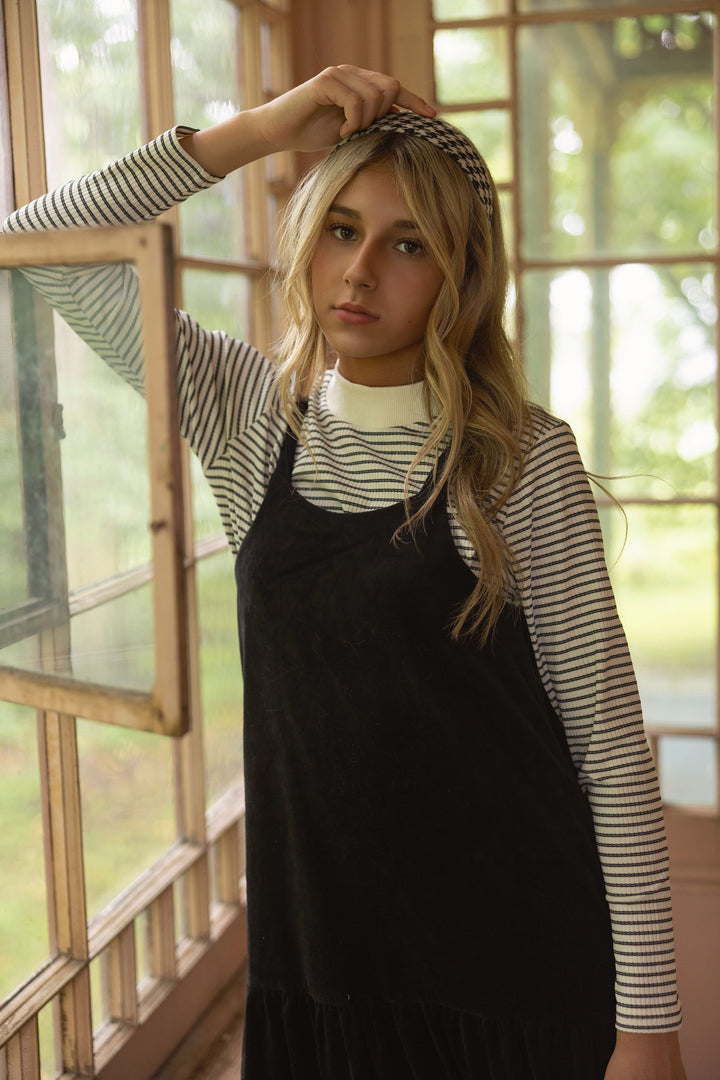 maxi dress velour jumper with turtle neck - black