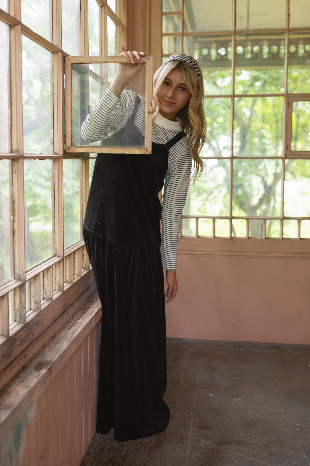 maxi dress velour jumper with turtle neck - black