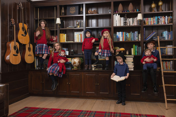 set outfit plaid pals skirt with sweater - red