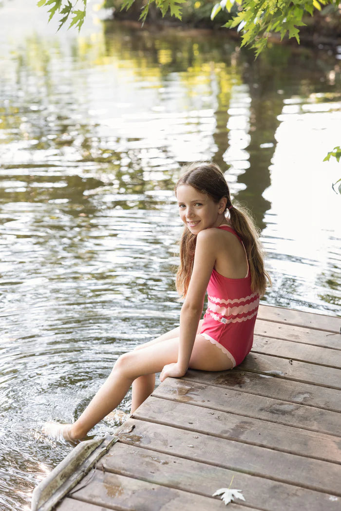 bathing suit scalloped detail - hot pink