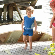 swim set scalloped detail boat tank and shorts - royal blue