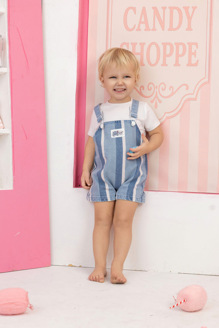 denim striped shortall - denim striped