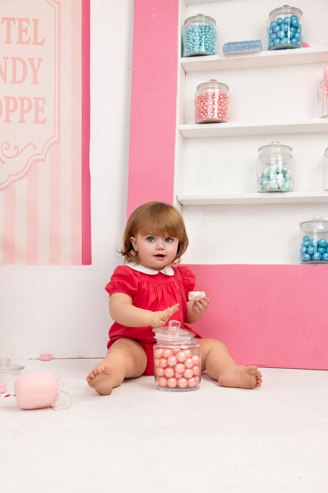 embroidered collar romper - hot pink
