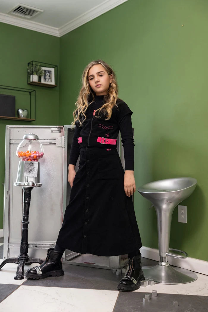 set outfit bold cord skirt with vest - pink
