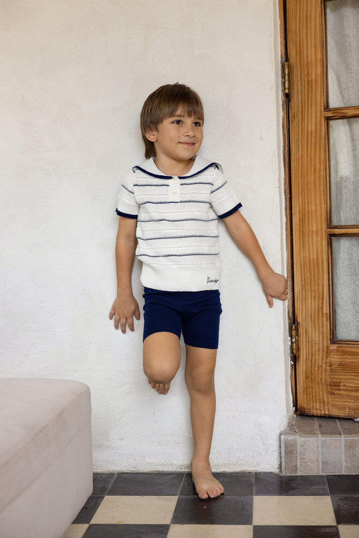top s/s striped knit sailor sweater - white/navy
