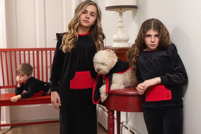 pajamas velour sleepy smiles - black/red