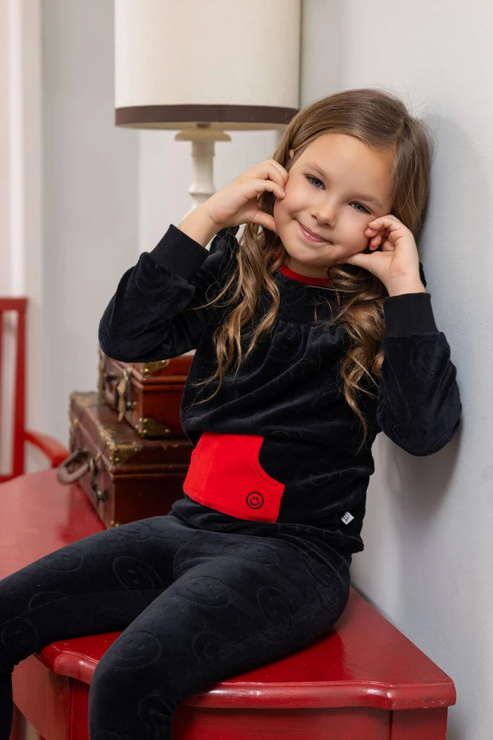 pajamas velour sleepy smiles - black/red